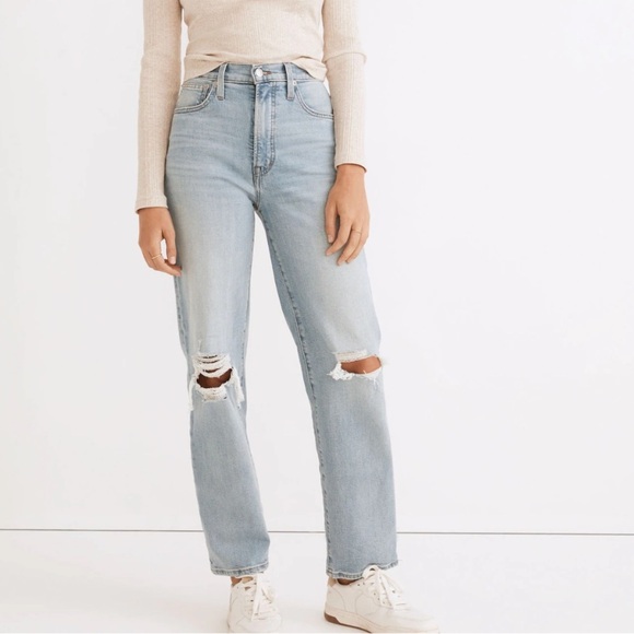 Madewell The Perfect Vintage Straight Jean in Danby Wash: Knee-Rip Edition 26 - Picture 1 of 8